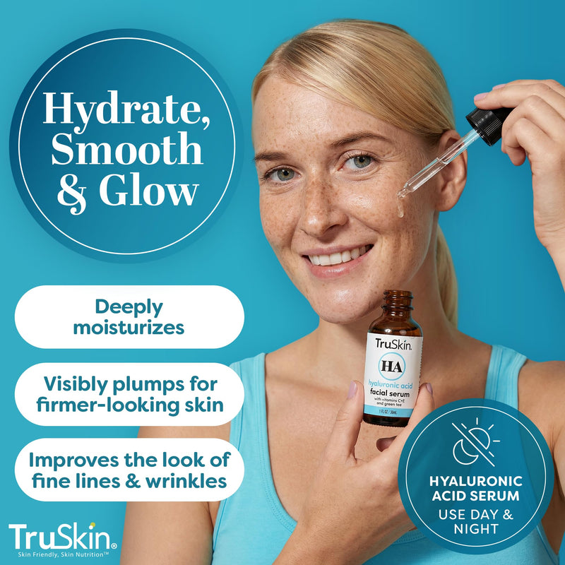 TruSkin Hyaluronic Acid Serum for Face for Hydrated, Plumper Skin, 2 fl oz | With 7 ultra-hydrating ingredients to replenish moisture and leave skin feeling soft, smooth and healthy-looking 2 Fl Oz (Pack of 1)
