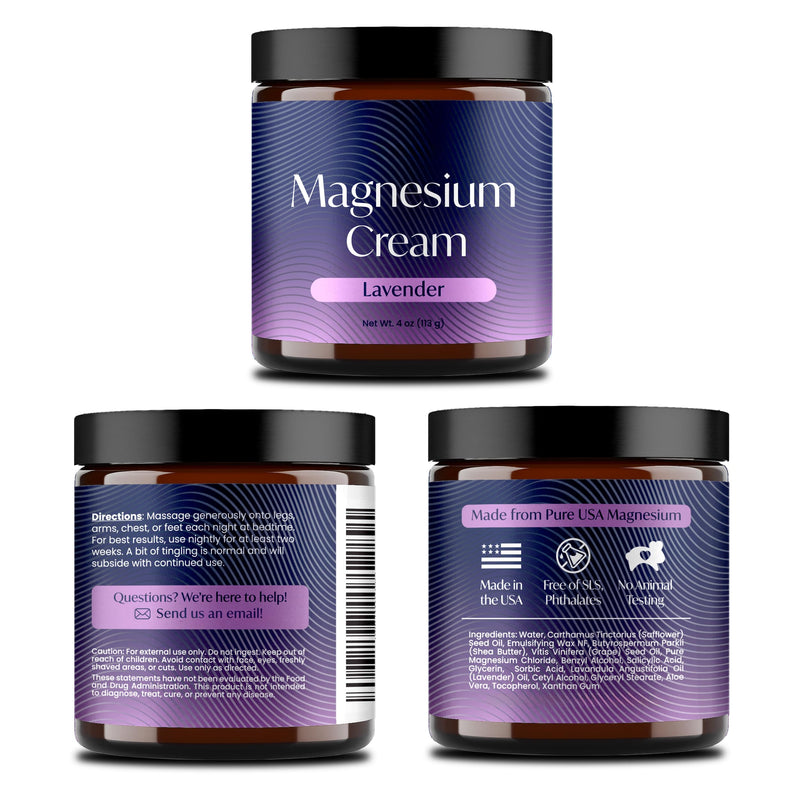 Magnesium Sleep Cream, USA-Made Topical Magnesium Lotion for Sleep | Clean-Ingredient Lavender Lotion for Feet, Nighttime Mag Oil Body Butter, Foot Cream, Relaxing Rub for Muscles, 4oz
