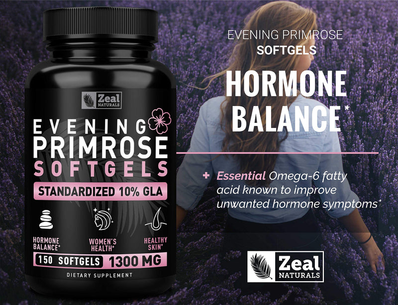 [Australia] - Evening Primrose Oil Capsules (150 Liquid Softgels | 1300mg) Premium Evening Primrose Oil – Natural-Sourced Hormone Support Supplement for Women - Cold Pressed w. 10% GLA 