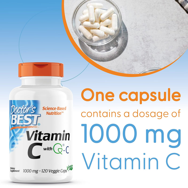 Doctor's Best, Vitamin C with Quali C, 1.000mg, 120 Vegan Capsules, Gluten-Free, Soy-Free, Vegetarian