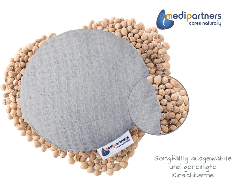 [Australia] - Medi Partners Cherry Stone Pillow Heat Pillow Grain Pillow for Babies 180g Round 15cm Eco Natural 100% Cotton Heat + Cold Therapy Massage Therapy (Grey) Waffle Gray 