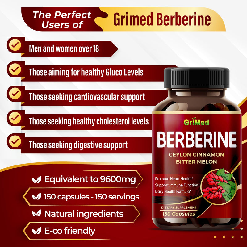 [Australia] - Berberine Supplement 9,500mg with Ceylon Cinnamon Bitter Melon Supports Healthy Immune System - Made in The USA 90 Count (Pack of 1) 