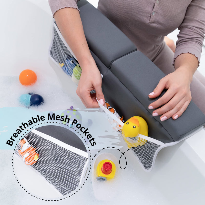[Australia] - Bath Kneeler and Elbow Rest Pad Set - 2PC Premium Baby Bath Mat Set - Non-Slip Kneeling Pad with Storage Pockets - Machine Washable, Durable Foam Pad Bundle - Gray Grey 