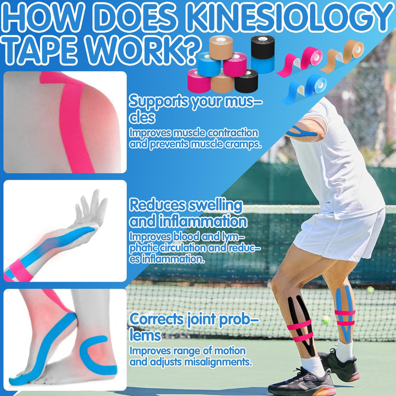 [Australia] - EUZLABBY 6 rolls of kinesiology tape, kinesiology tape rolls (5 m x 5 cm), with special scissors, elastic bandage, sports tape set, for shoulder and elbow, wrist, knee pain. (colorful) 
