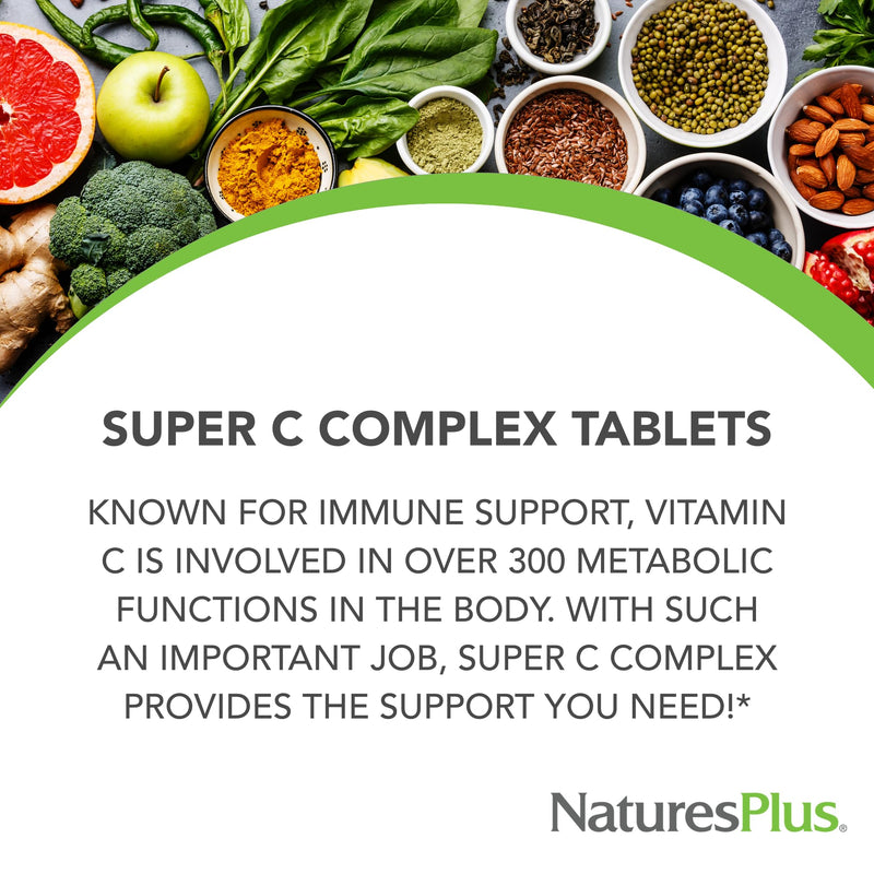 NaturesPlus Super C Complex, Sustained Release - 60 Tablets - 1000mg Vitamin C + 500mg Bioflavonoids - Vegetarian, Gluten Free - 60 Servings 60 Vegetarian Tablets