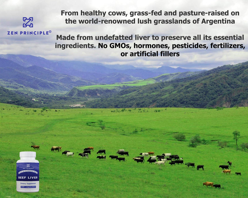 [Australia] - Zen Principle Beef Liver Supplement Grass-Fed, Pasture-Raised Cows. Desiccated Liver Supplement, No Hormones or GMO. Natural Energy from Iron, Protein, Vitamins. 2-Pack, 360 Capsules. 