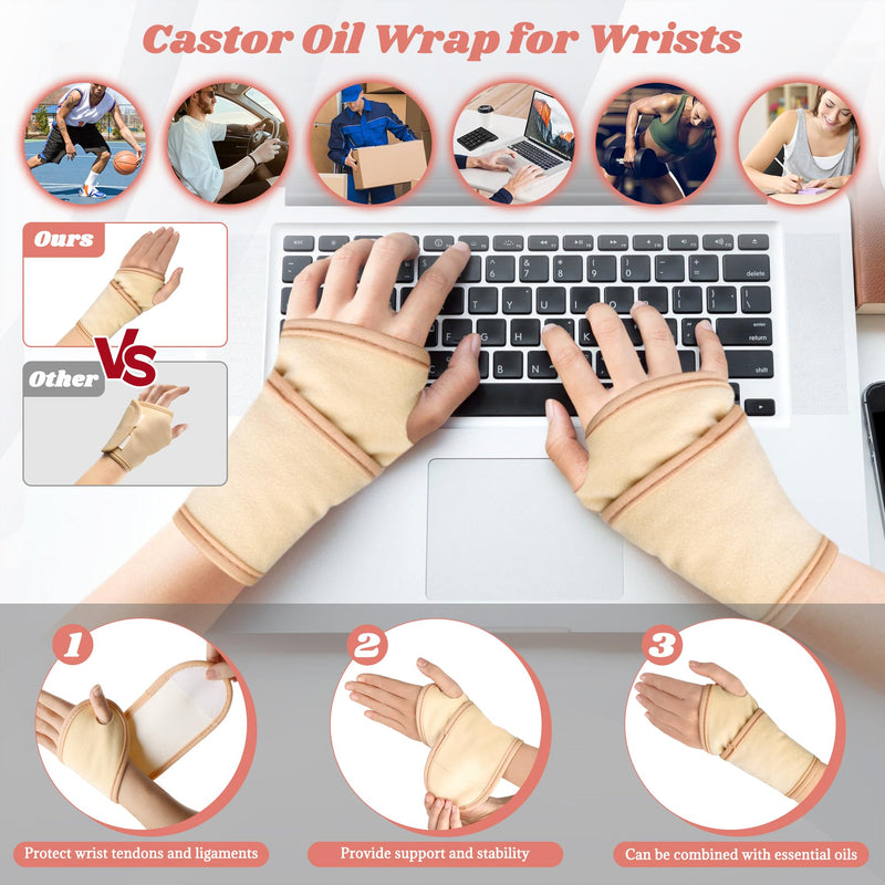 [Australia] - Castor Oil Pack Wrap, 12 Pcs Reusable Castor Oil Pack Kit Organic Cotton for Shoulder Hands Neck Waist Chest Knees and Feet, Adjustable Compress Pads for Entire Body 12pcs Castor Oil Packs 