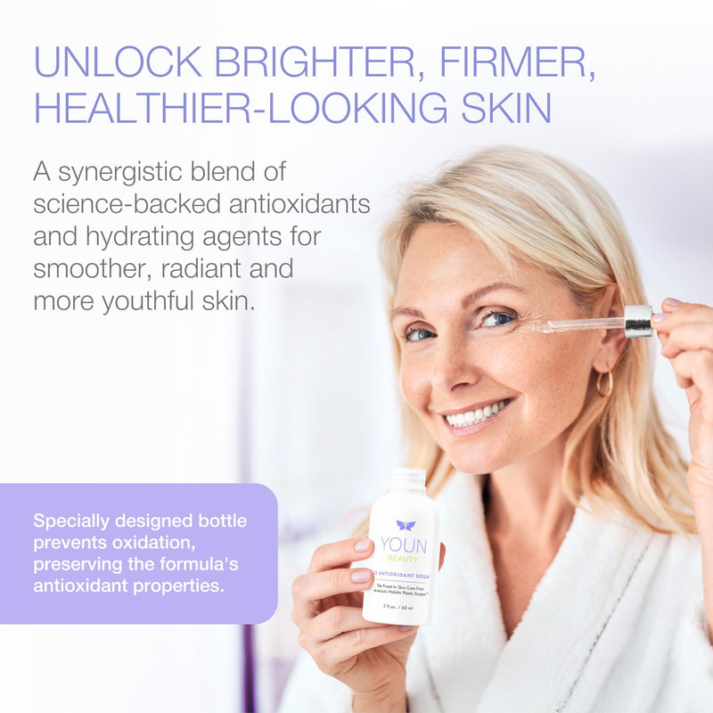 YOUN Beauty 20% Vitamin C Face Serum with Hyaluronic Acid, Ferulic Acid & Vitamin E by Holistic Plastic Surgeon Dr. Anthony Youn | Antioxidant Serum for Face for Skin Hydration, 60 ml