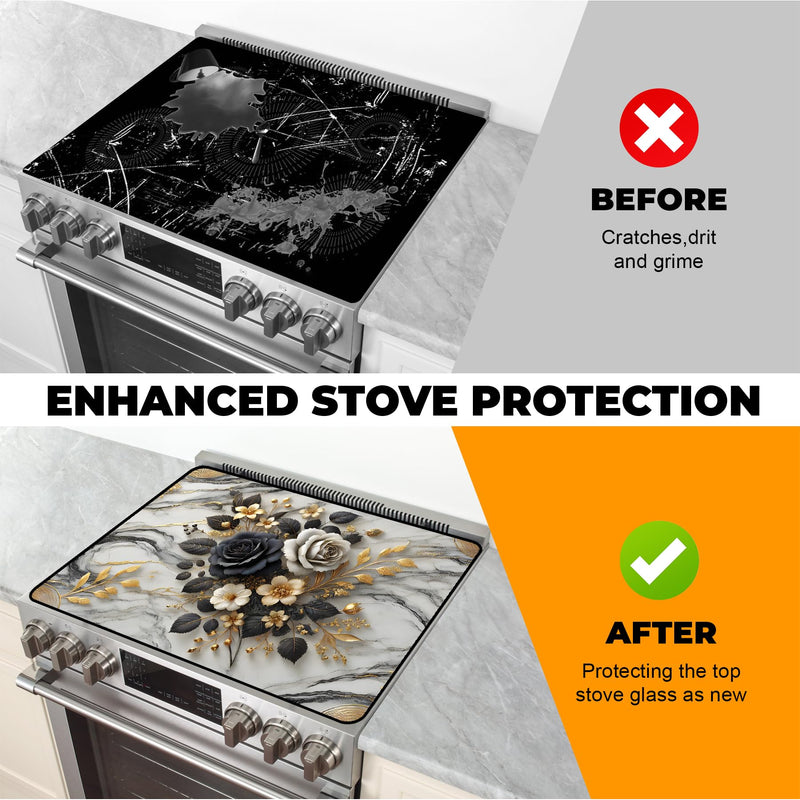 [Australia] - Heat-Resistant Glass Stove Top Cover with Anti-Slip Rubber Coating ‚Äì 28.5x20.5 Inch Electric Stove Protector, Scratch-Resistant, Expands Counter Space, Stylish Kitchen Decor Rose 