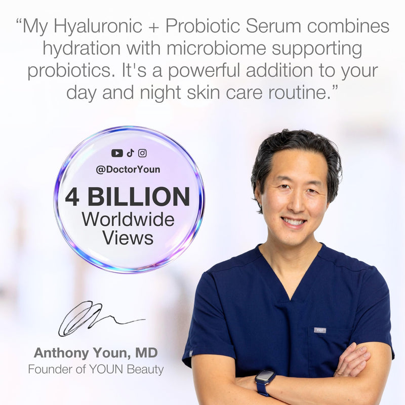 YOUN Beauty Hyaluronic + Probiotic Face Serum by Dr. Anthony Youn, 30 ML – For Intense Hydration, Radiance Boost, & Skin Renewal – Contains Plant-Based Hyaluronic Acid, Yogurt Extract, Vitamins C & E
