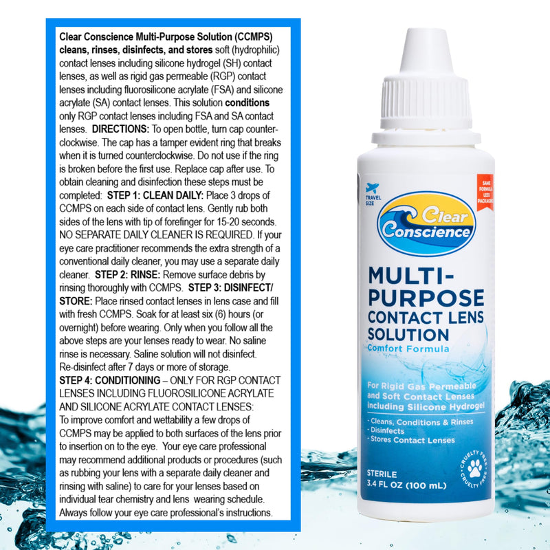 [Australia] - Cruelty-Free Multipurpose Contact Solution Travel Size - Mild Cleaner & Conditioner for Eye Contact Lens Care by Clear Conscience, 3 Fl oz (4 Pack) 4.0 