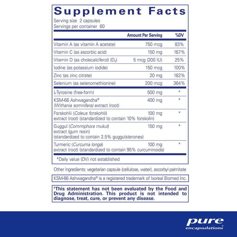 [Australia] - Pure Encapsulations Thyroid Support Complex - Supports Thyroid Health* - Antioxidant Infusion - with Ashwagandha & Iodine - Non-GMO & Vegetarian - 120 Capsules 120 Count (Pack of 1) 