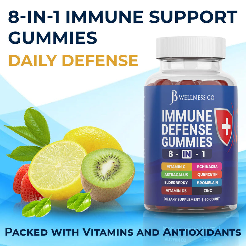 [Australia] - 8 in 1 Immune Defense Booster Supplement Gummies with Astragalus Root, Vitamin C and Zinc, Vitamin D3, Elderberry and Quercetin (2 Pack) 