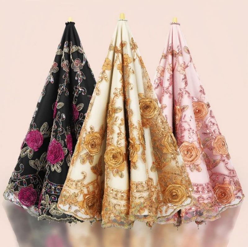 UV Blocking Sun Umbrella Vintage Lace Embroidery Parasol for Wedding Party Photo Shoots 2337 Pink