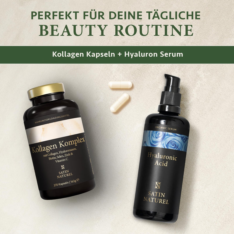 [Australia] - Hyaluronic collagen complex - 270 high-dose capsules - Enriched with biotin, selenium, zinc, vitamin C and bamboo extract for skin, hair and nails - Made in Germany - Satin Naturel 