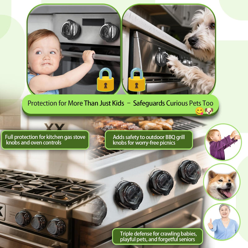 [Australia] - Stove Knob Safety Covers 5-Pack - Childproof & Pet Proof Locks for Gas/Electric Ovens, Heat-Resistant Clear Guards, Easy Damage-Free Install (Transparent Black) Transparent Black 
