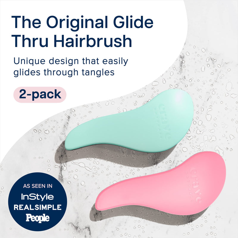 Crave Naturals Glide Thru Detangler Brush Pack of 2 - Curly Hair Brush for Women and Kids - Wet and Dry Comb for Adults - Soft Flexible Bristles for Gentle Use - Turquoise and Pink 2 Pack (Regular) Turquoise & Pink