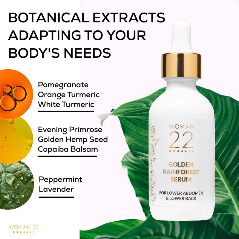 [Australia] - Period Pain Relief Serum | For Cramps, Bloating, PMS | All Natural | Soothing, Fast-Acting Relief for Menstrual Discomfort | No Hormones, Non-GMO Formula | Woman 22¬Æ Golden Rainforest Serum 2 oz 