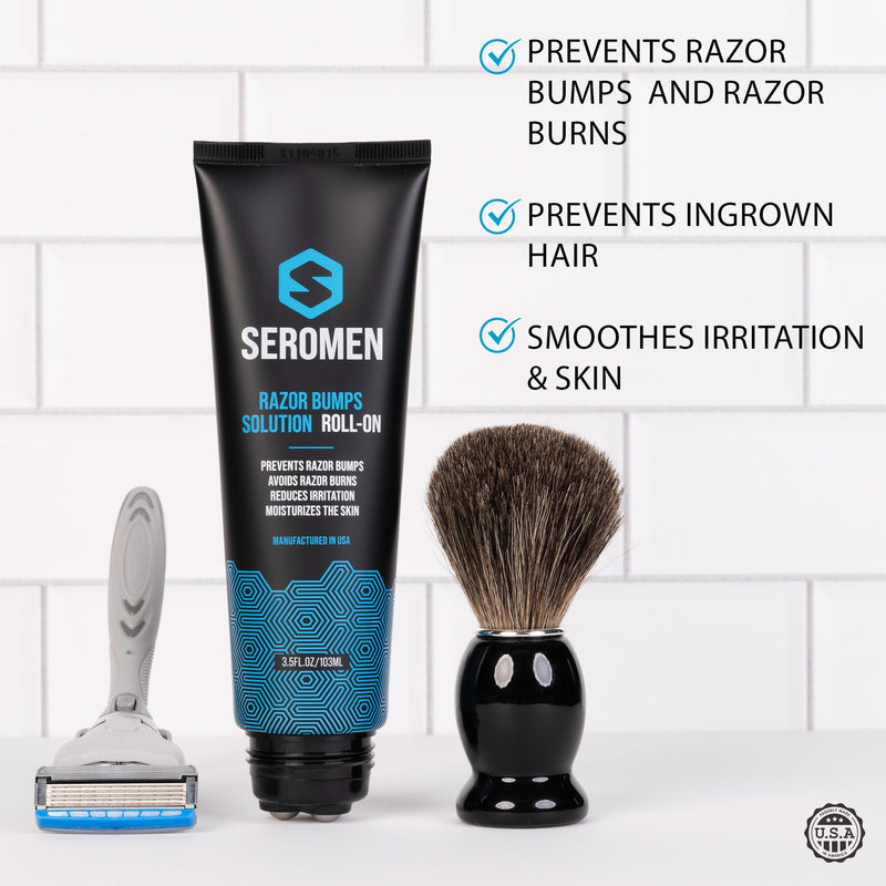 [Australia] - Seromen Razor Bump Treatment for Men - Ingrown Hair Treatment for Men - Face & Body After Shave & Razor Burn Treatment - Metal Roll On Soothes Skin & Calms Irritation (3.5fl.oz) Made in USA. 