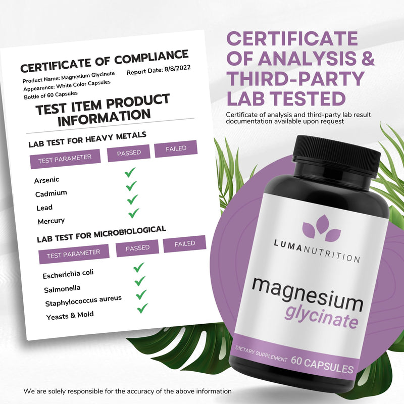 [Australia] - Magnesium Glycinate 1000mg (Magnesium Glycinate 500mg per Capsule) - Pure Magnesium Supplement - Chelated for Maximum Absorption - 60 Capsules 