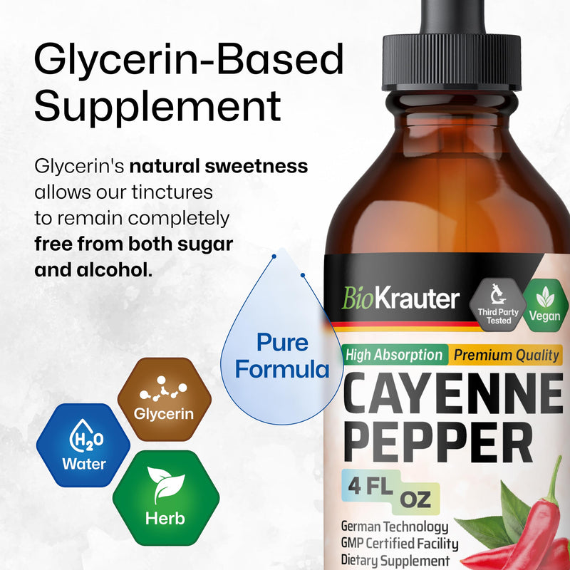 [Australia] - BIO KRAUTER Cayenne Pepper Extract Liquid - Pure Capsaicin Extract - Liquid Cayenne Pepper Drops for Digestive Support - Sugar & Alcohol Free 4 Fl.Oz. 4 Fl Oz (Pack of 1) 
