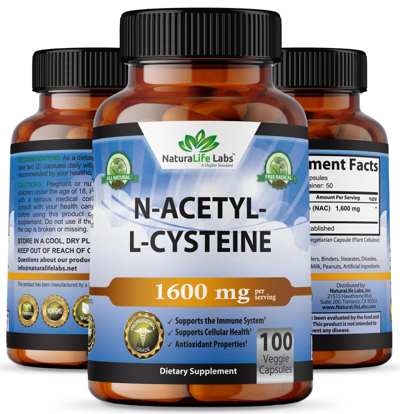 [Australia] - N-Acetyl-L-Cysteine (NAC) 1600 mg Lung Health & Immune Support, Liver Support & Antioxidants*, Free-Radicals, Free Form - 100 Veggie Capsules 