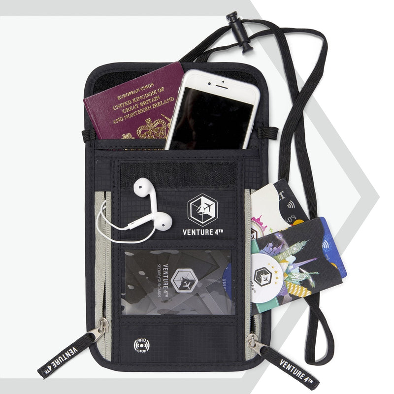 Travel Money Belt and Neck Pouch Bundle - RFID Blocking Technology to Keep your Cash, Credit Cards, Passports and Phone Safe