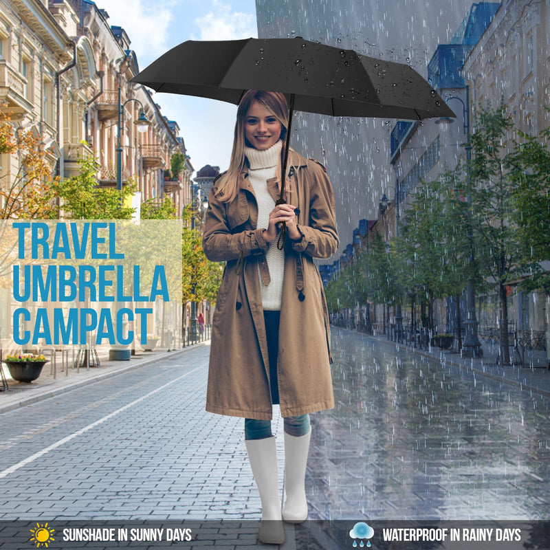 ZOMAKE Travel Umbrella Compact - 8/10 Ribs Portable Collapsible Umbrellas for Rain Windproof - Paraguas Automatic Small Folding Umbrella Lightweight Packable Umbrella for Women Men - Black&Black