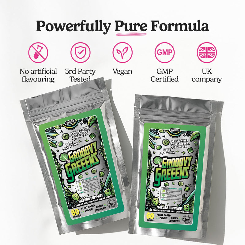 Grooovy Greeens Gummies, Super Greens with Probiotics, Fruit & Vegetable Extracts for Gut Health, Digestion & Energy, Vegan & Gluten Free, Natural Orange & Lemon Flavour x 60 Gummies