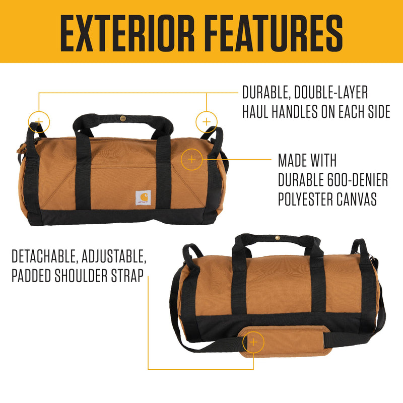 Carhartt Classic Round Duffel with Utility Pouch, Heavy-Duty, Water-Resistant Packable Gear Bag for Jobsite, Gym, and Travel Port 25l