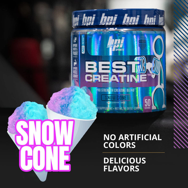 [Australia] - BPI Sports Best Creatine - Creatine Monohydrate, Himalayan Salt - strength, Pump, Endurance, Muscle Growth, Muscle Definition - No Bloat - Snow Cone - 50 servings - 10.58 Oz 50 Servings (Pack of 1) 