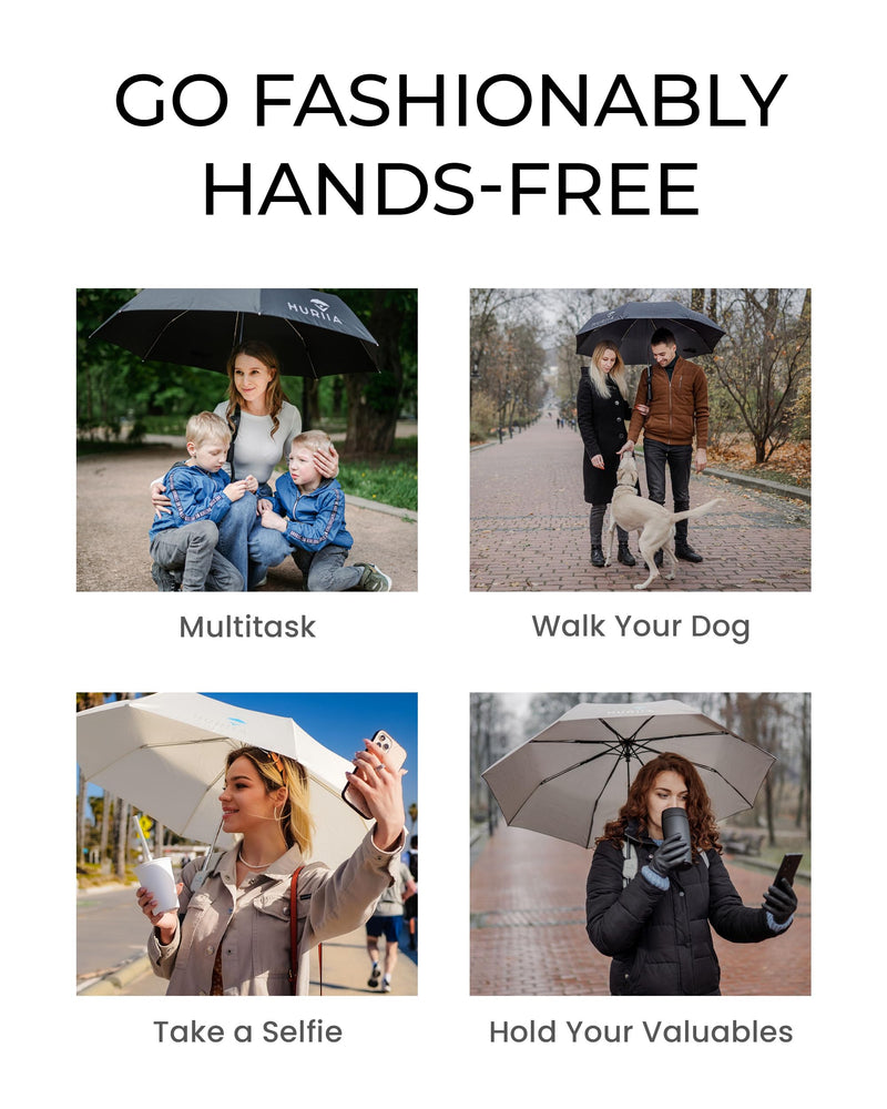 Hands-Free Umbrella Holder, Wearable Portable Umbrella Strap, Fits Any 8-10mm Small Parasol for Backpack Use, Essential Traveling Accessories for Daily Use Charcoal Black
