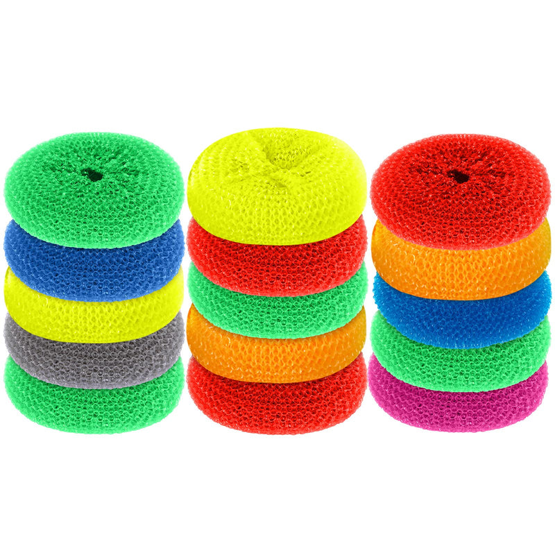 Plastic Dish Scrubbers for Dishes Plastic Pot Round Scrubber Scouring Pad Nylon Dish Scrubber, Mesh Scouring Dish Pads Non Scratch Scrubbers (Rainbow Colors, 15 Pieces) Rainbow Colors