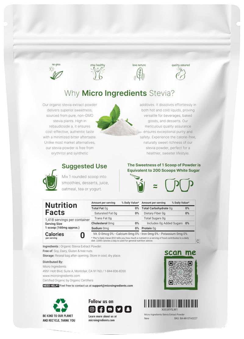 [Australia] - Pure Organic Stevia Powder, 8 Ounces, 1418 Serving, High Grade Stevia Green Leaf Extract Reb-A, Reduced Bitter Aftertaste, 0 Calorie, Natural Sweetener, Sugar Alternative, Keto Friendly 8 Ounce (Pack of 1) 