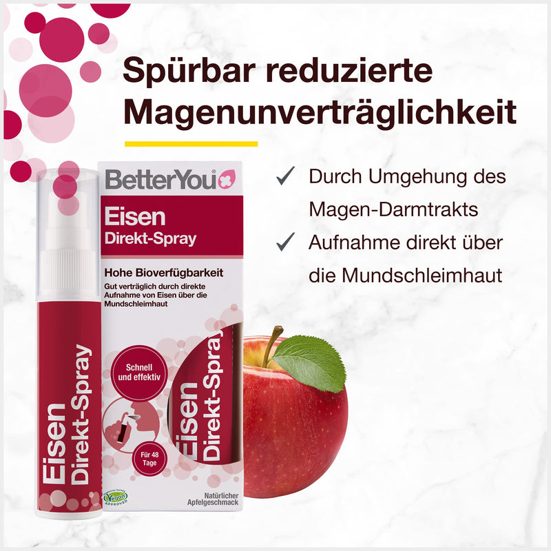 [Australia] - BetterYou Iron Direct Spray - well tolerated through absorption through the oral mucosa - high bioavailability - delicious apple flavor - the practical alternative to tablets - vegan, 25ml 