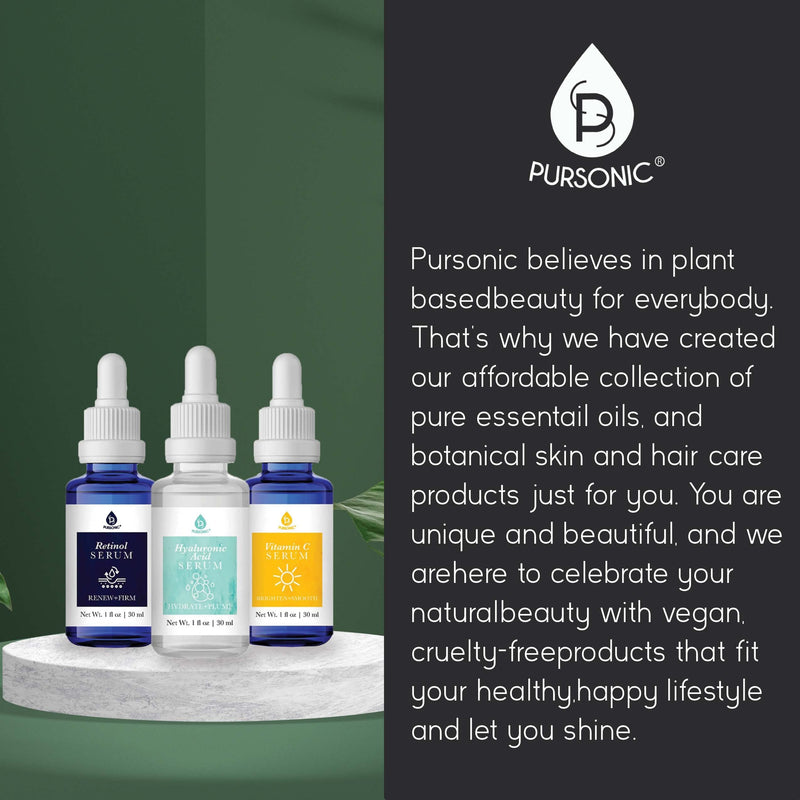 PURSONIC Anti Aging Skin Care Set of 3 - Hyaluronic Acid Serum, Retinol Serum & Vitamin C Face Serum for Women - Nourishing Hydrating Serum for Face, Smoothed Wrinkles, Dryness, Fine Lines Hyaluronic Acid, Retinol & Vitamin C Serum