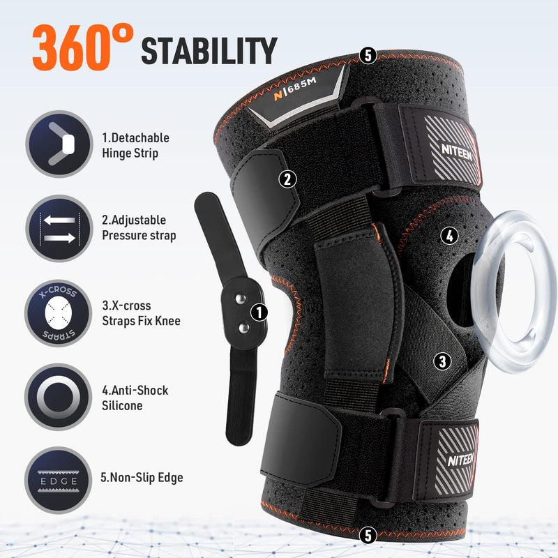 [Australia] - NITEEN Hinged Knee Brace for Knee Pain with Side Stabilizers Knee Braces for Women Men Adjustable Knee Pad for Meniscus Tear Plus Size Compression Patella Gel Pads Knee Support for ACL, MCL X-Large 