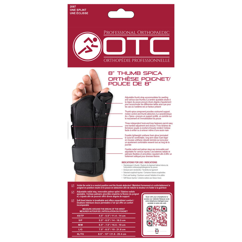 [Australia] - OTC OTC Wrist-Thumb Splint, 8-Inch Adult, Lightweight Breathable, Large Large (Pack of 1) 8 Inch (Right Hand) 