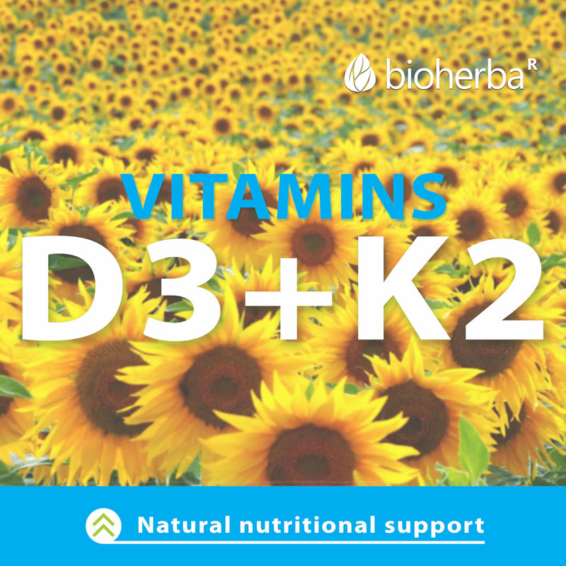 Vitamin D3 + K2 Drops by Bioherba | Vegan Liquid Supplement with No Additives 50 ml 50 ml (Pack of 1)