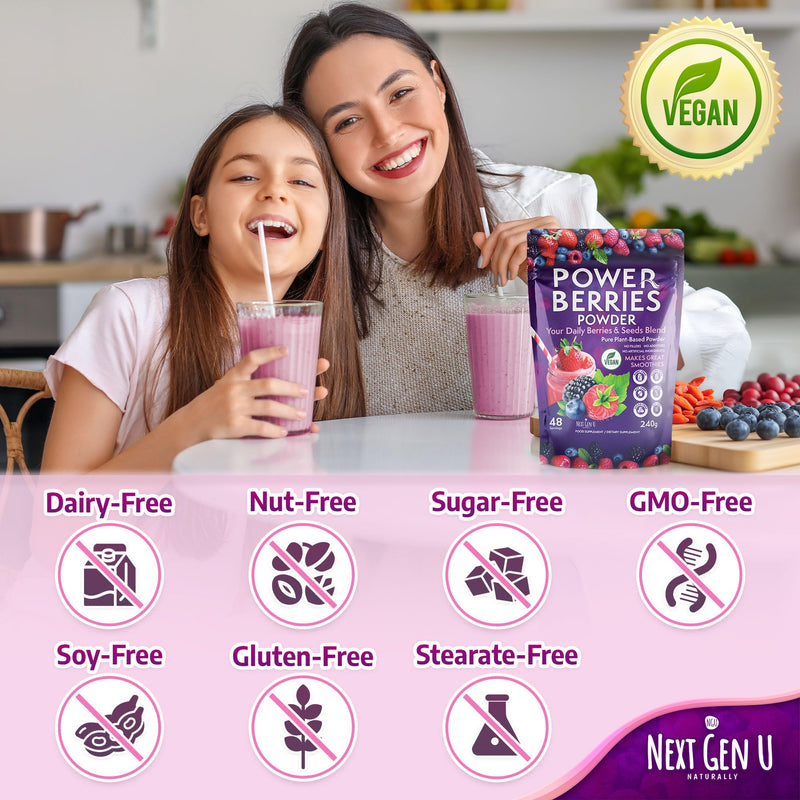 Super Berry Powder - 1 Pack, 240g - Immune Support - Food Supplement - Superfood Berries - Smoothie Mix for Shakes - Healthy Boost for Detox Juice Beverages or Any Drink - by NextGenU 240g (Pack of 1) Brown