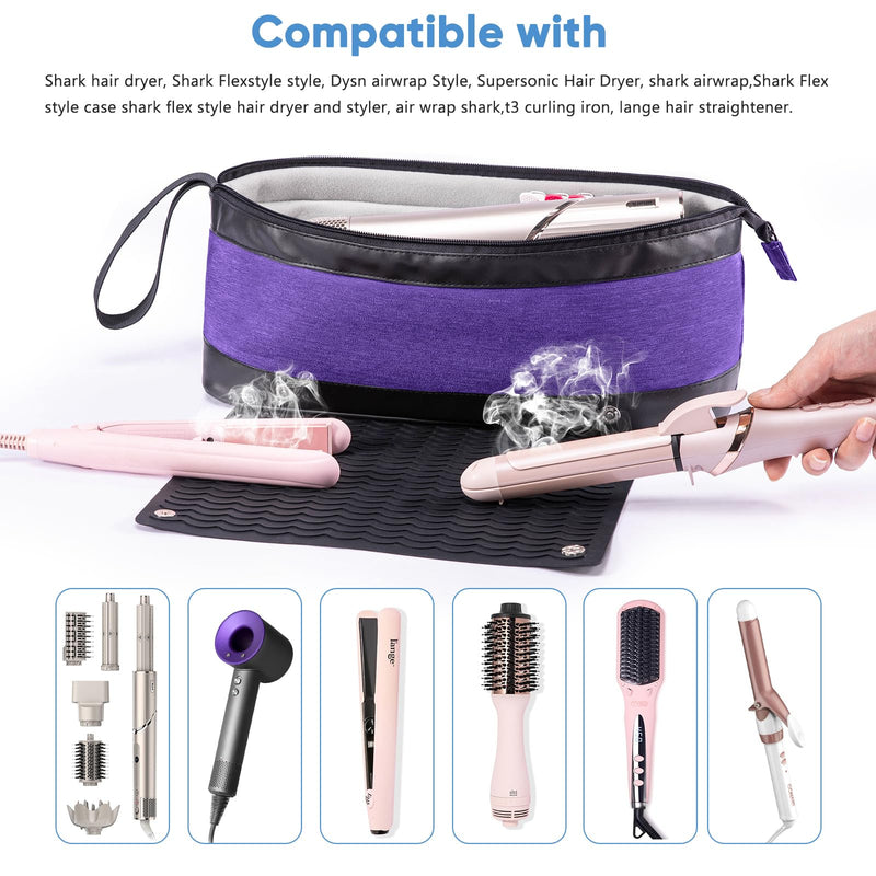 [Australia] - 2IN1 Hair Tools Travel Bag with Removable Heat Resistant Mat Curling Iron Travel Case, Hair Dryer Organizer for Flat Irons, Straighteners and Haircare Accessories, Hot Tools Travel Bag Hair Style B Purple 
