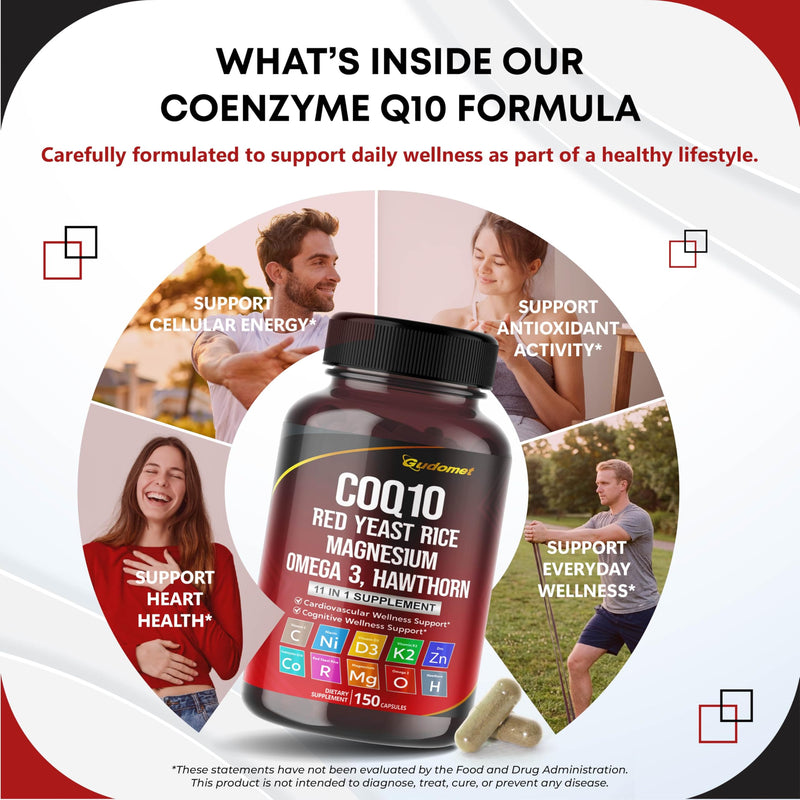 Coenzyme Q10 (Ubiquinone) Red Yeast Rice Hawthorn Omega 3 Vitamin C Niacin Zinc Vitamin K2-150 Capsules 150 count (pack of 1)