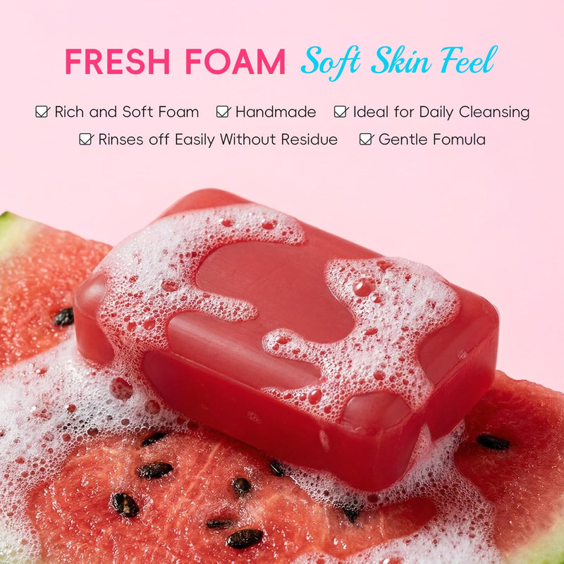 QUIYUM Watermelon Shea Butter Handmade Soap, 3-in-1 Face & Body Bar Soap | Niacinamide, Vitamin E & Jojoba Oil, Hydrating and Glowing Daily Cleanser for All Skin Types, Refreshing Fruity Scent