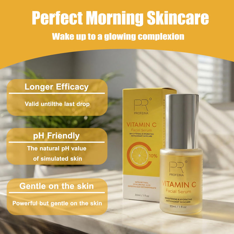 PROFEINA Vitamin C Serum for Face, Brightening Facial Serum for Dark Spots & Uneven Skin Tone, Lightweight Anti Aging Face Serum with Retinol & Ectoine, Gentle Skincare for Sensitive Skin, 1 Fl Oz