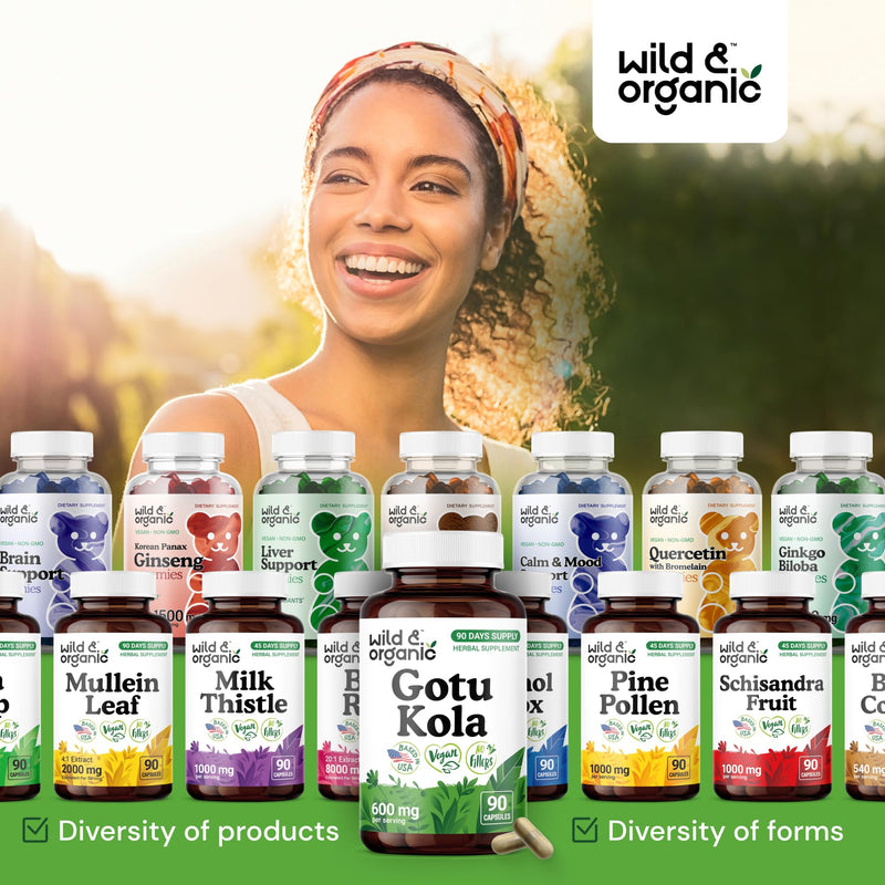 [Australia] - Wild & Organic Gotu Kola Capsules 600 mg - Brain & Focus Support - Gotu Kola Powder Supplement - Gotu Kola Extract - 90 Days of Supply - Vegan, No Fillers, Non-GMO - 90 Count 