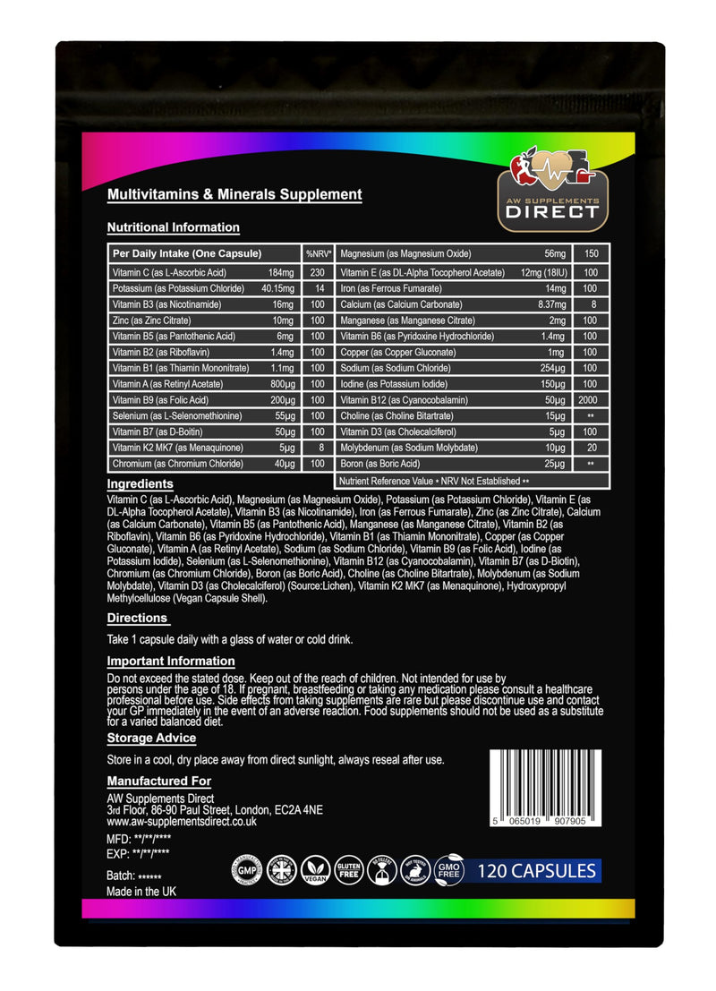 AW Multivitamin | 120 High Strength Multivitamin Tablets for Men & Women with 27 Active Ingredients Including Vitamin C, Magnesium, Potassium, Vitamin E & More | Non-GMO & Gluten Free | Made in the UK