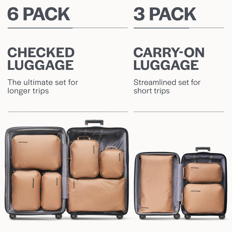 Ultralight Compression Packing Cubes for Travel, 3-Pack, Mocha | Pack 2x more clothes, Maximize luggage space, YKK Compression zippers, Stay organized, Ultralight travel organizer bags