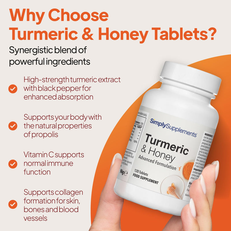 Turmeric and Honey Tablets | 120 Tablets | Vegetarian Friendly | Made in The UK