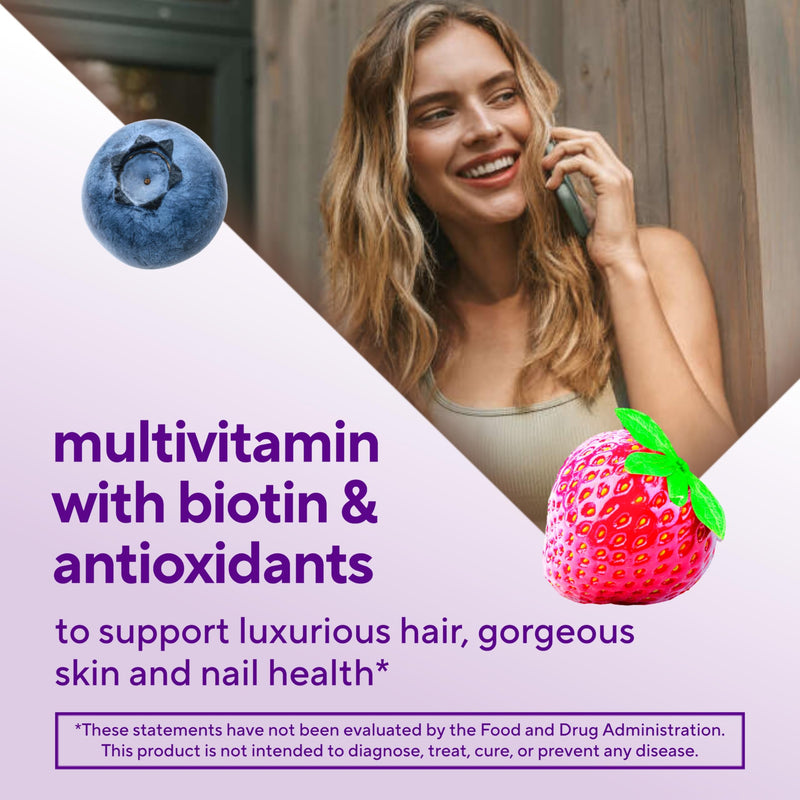 Vitafusion Hair Skin and Nails Gummies | Biotin 5000mcg | 100 Count | Gummy Vitamins for Adult Women & Men | Berry Flavor | Gluten-Free Multivitamin Supplement 100 Count (Pack of 1)