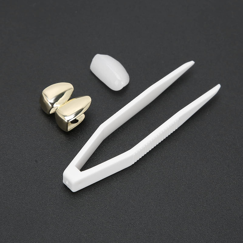 [Australia] - Brass Plating Braces, Fashionable Metal Double Tooth Decoration Jewelry for Halloween Hip-Hop Street Party(Gold) 